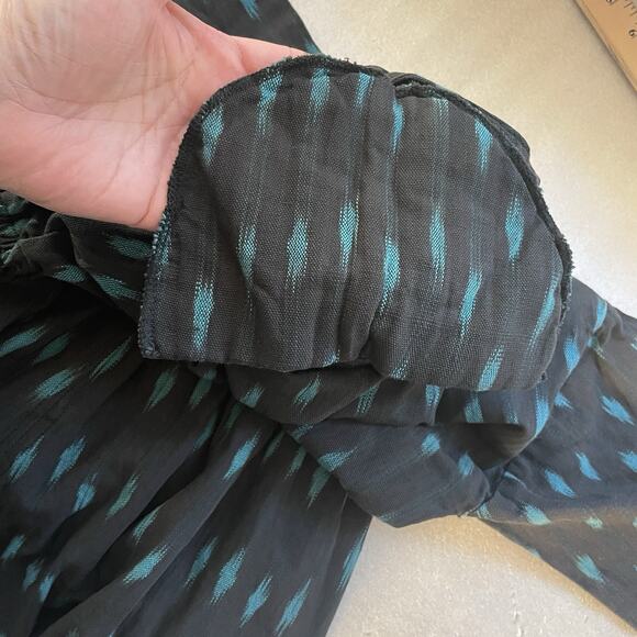 Vintage 90s Las Manos Handwoven Dress Women Small Black Teal Cotton Modest Midi - Picture 12 of 12